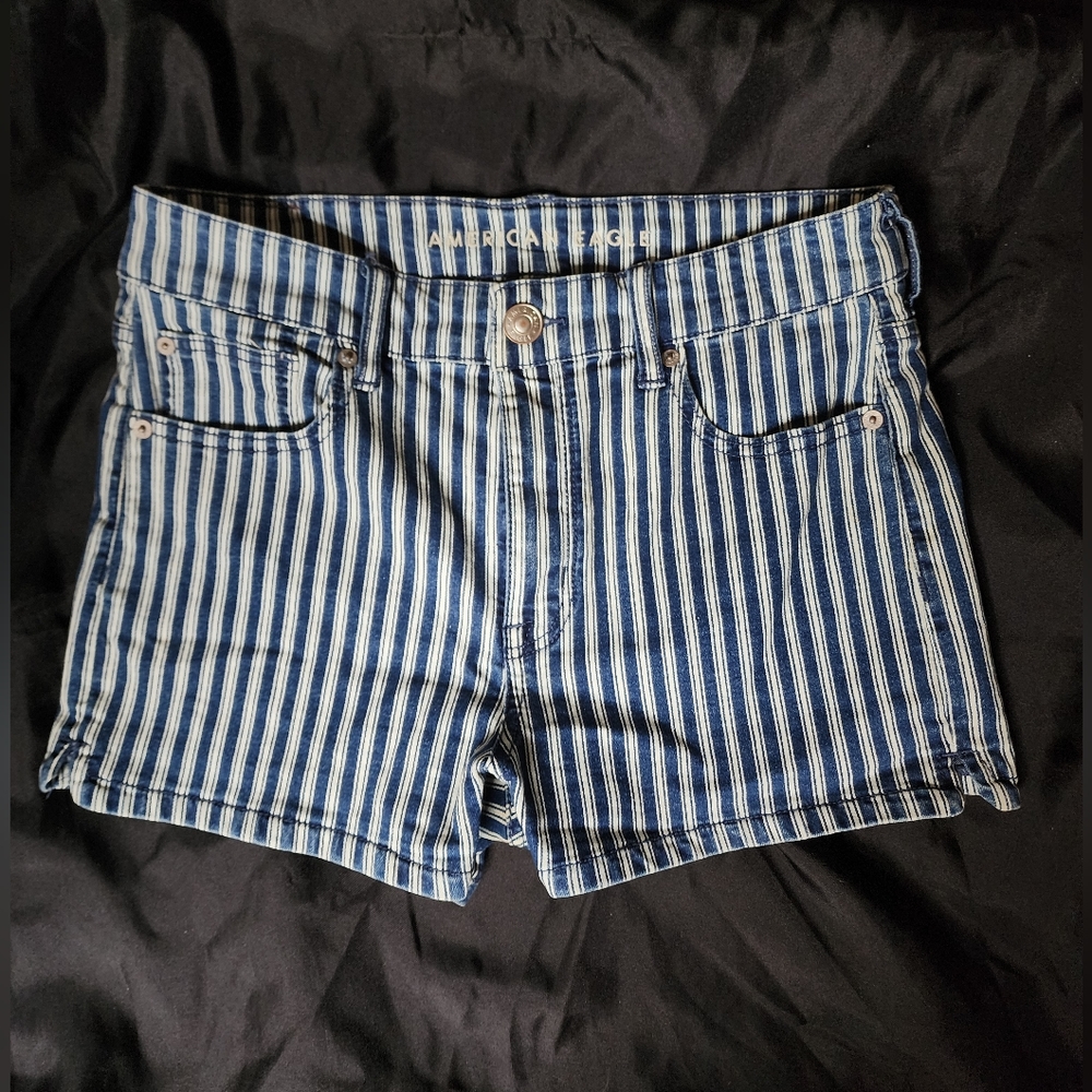 Blue & White Striped American Eagle Shorts